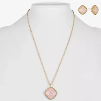 Liz Claiborne Pendant Necklace & Stud Earring Womens Square Cushion Hypoallergenic 2-pc. Jewelry Set