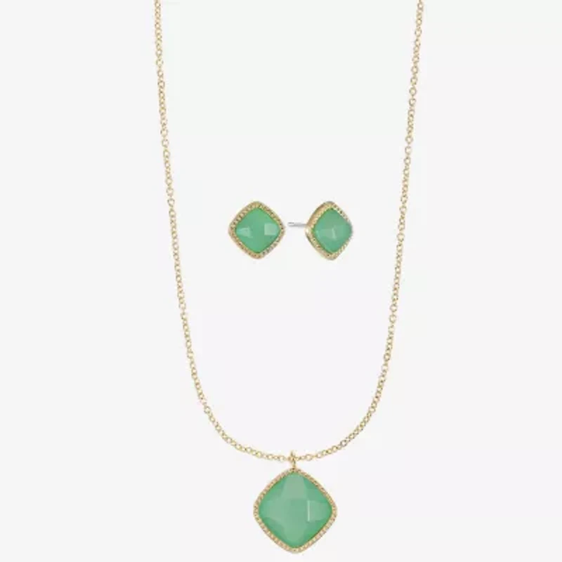 Liz Claiborne Pendant Necklace & Stud Earring Womens Square Cushion Hypoallergenic 2-pc. Jewelry Set