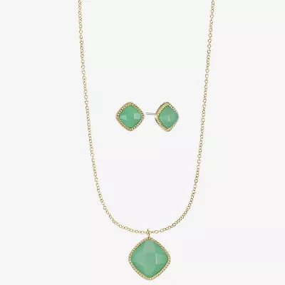 Liz Claiborne Pendant Necklace & Stud Earring Womens Square Cushion Hypoallergenic 2-pc. Jewelry Set