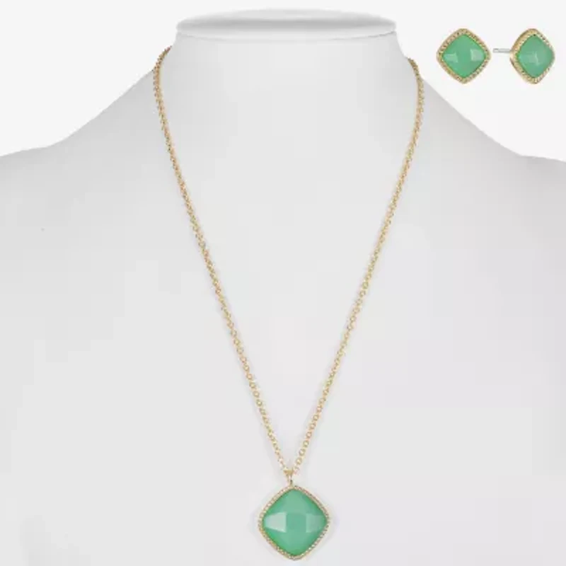 Liz Claiborne Pendant Necklace & Stud Earring Womens Square Cushion Hypoallergenic 2-pc. Jewelry Set