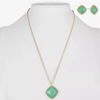 Liz Claiborne Pendant Necklace & Stud Earring Womens Square Cushion Hypoallergenic 2-pc. Jewelry Set