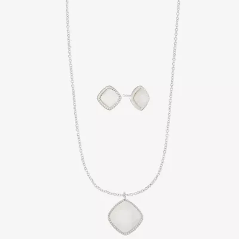 Liz Claiborne Pendant Necklace & Stud Earring Womens Square Cushion Hypoallergenic 2-pc. Jewelry Set