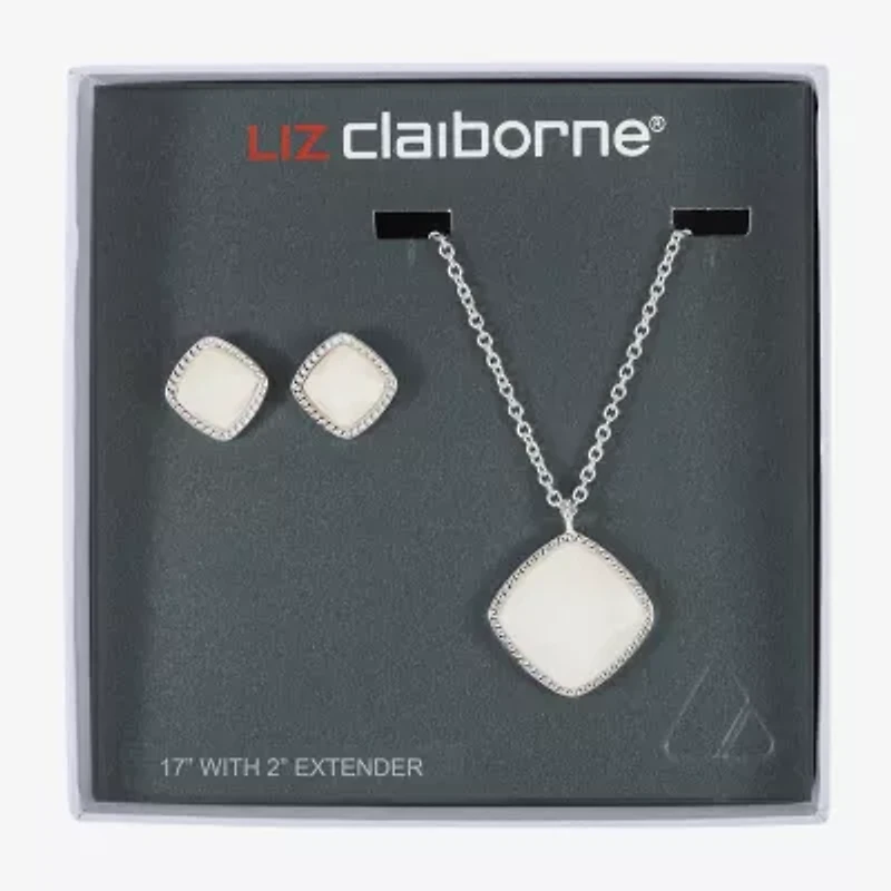 Liz Claiborne Pendant Necklace & Stud Earring Womens Square Cushion Hypoallergenic 2-pc. Jewelry Set
