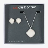Liz Claiborne Pendant Necklace & Stud Earring Womens Square Cushion Hypoallergenic 2-pc. Jewelry Set