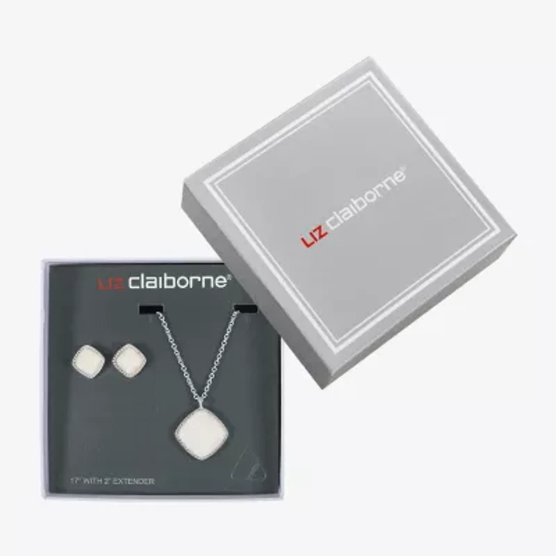 Liz Claiborne Pendant Necklace & Stud Earring Womens Square Cushion Hypoallergenic 2-pc. Jewelry Set