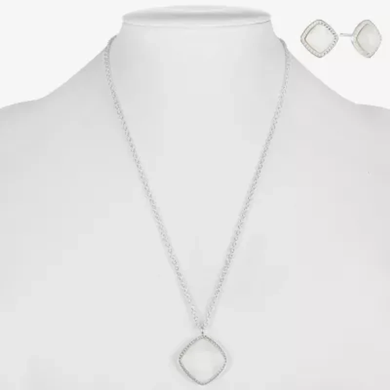Liz Claiborne Pendant Necklace & Stud Earring Womens Square Cushion Hypoallergenic 2-pc. Jewelry Set