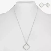 Liz Claiborne Pendant Necklace & Stud Earring Womens Square Cushion Hypoallergenic 2-pc. Jewelry Set