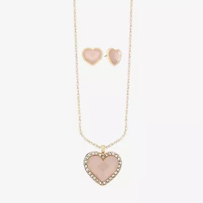 Monet Jewelry Gold Tone Womens Pink Glass Heart 2-pc. Jewelry Set