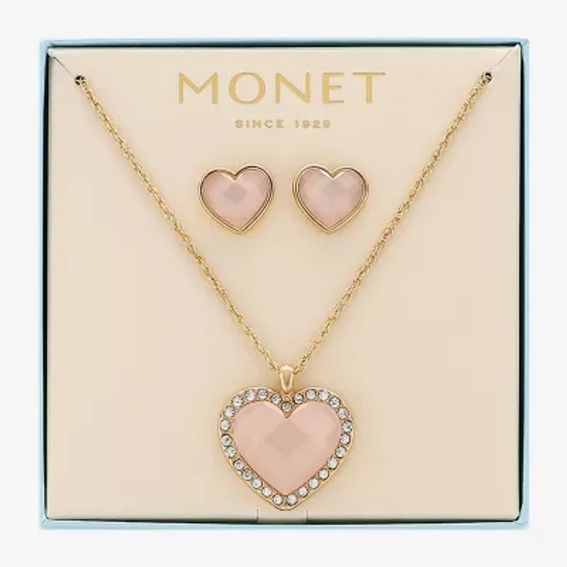 Monet Jewelry Gold Tone Womens Pink Glass Heart 2-pc. Jewelry Set