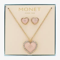 Monet Jewelry Gold Tone Womens Pink Glass Heart 2-pc. Jewelry Set