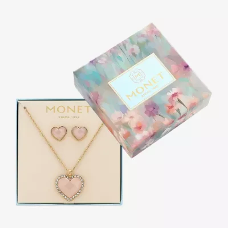 Monet Jewelry Gold Tone Womens Pink Glass Heart 2-pc. Jewelry Set