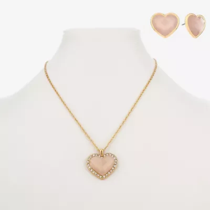 Monet Jewelry Gold Tone Womens Pink Glass Heart 2-pc. Jewelry Set