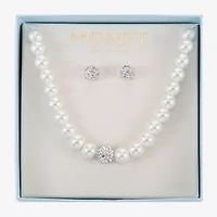 Monet Jewelry Gold Tone Womens White Glass Simulated Pearl Round 2-pc. Jewelry Set