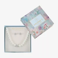 Monet Jewelry Gold Tone Womens White Glass Simulated Pearl Round 2-pc. Jewelry Set