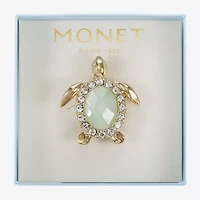 Monet Jewelry Gold Tone Turtle Green Glass Brooch