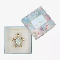 Monet Jewelry Gold Tone Turtle Green Glass Brooch