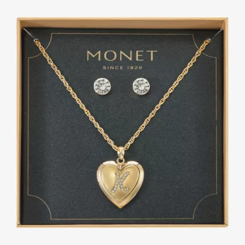Monet Jewelry Gold Tone Initial Womens Glass Heart 2-pc. Set