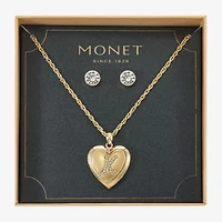 Monet Jewelry Gold Tone Initial Womens Glass Heart 2-pc. Set