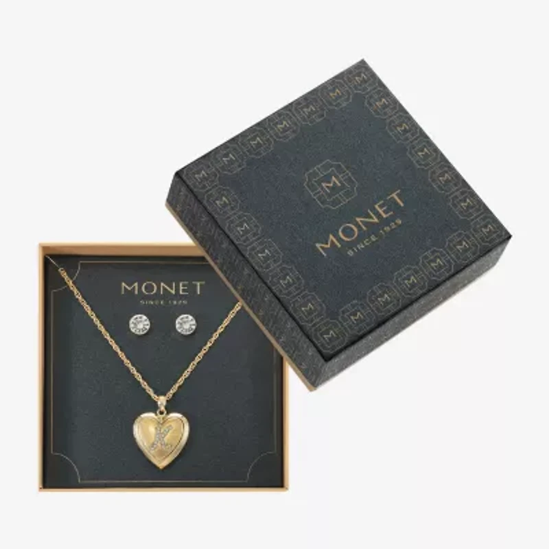 Monet Jewelry Gold Tone Initial Womens Glass Heart 2-pc. Set