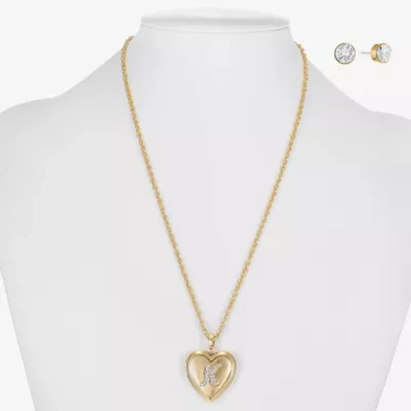 Monet Jewelry Gold Tone Initial Womens Glass Heart 2-pc. Set