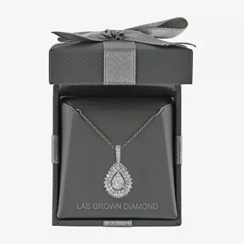 (G / Si2) Womens 2 CT. T.W. Lab Grown White Diamond 14K White Gold Pear 18 Inch Pendant Necklace