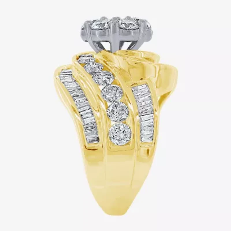 Diamond Blossom Womens 4 CT. T.W. Natural White 14K Gold Cluster Cocktail Ring