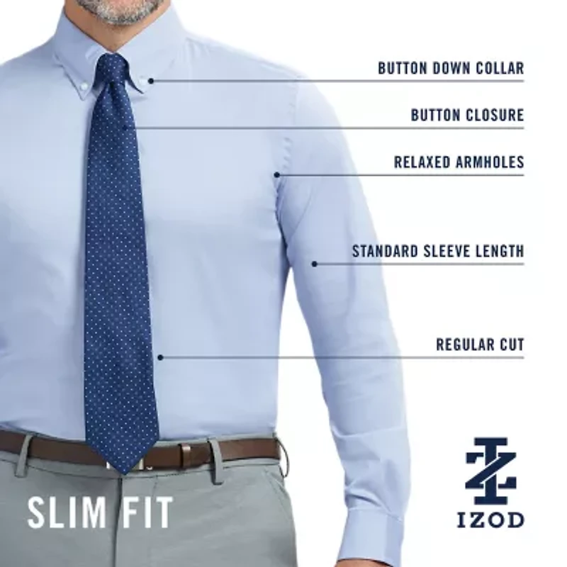 IZOD Cool Fx Mens Slim Fit Easy Care Wrinkle Free Long Sleeve Dress Shirt