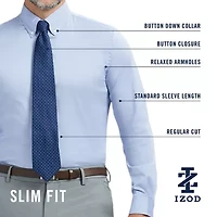 IZOD Cool Fx Mens Slim Fit Easy Care Wrinkle Free Long Sleeve Dress Shirt