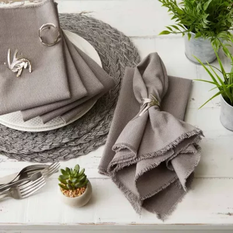 Design Imports Gray Solid Heavyweight Fringed 6-pc. Napkins