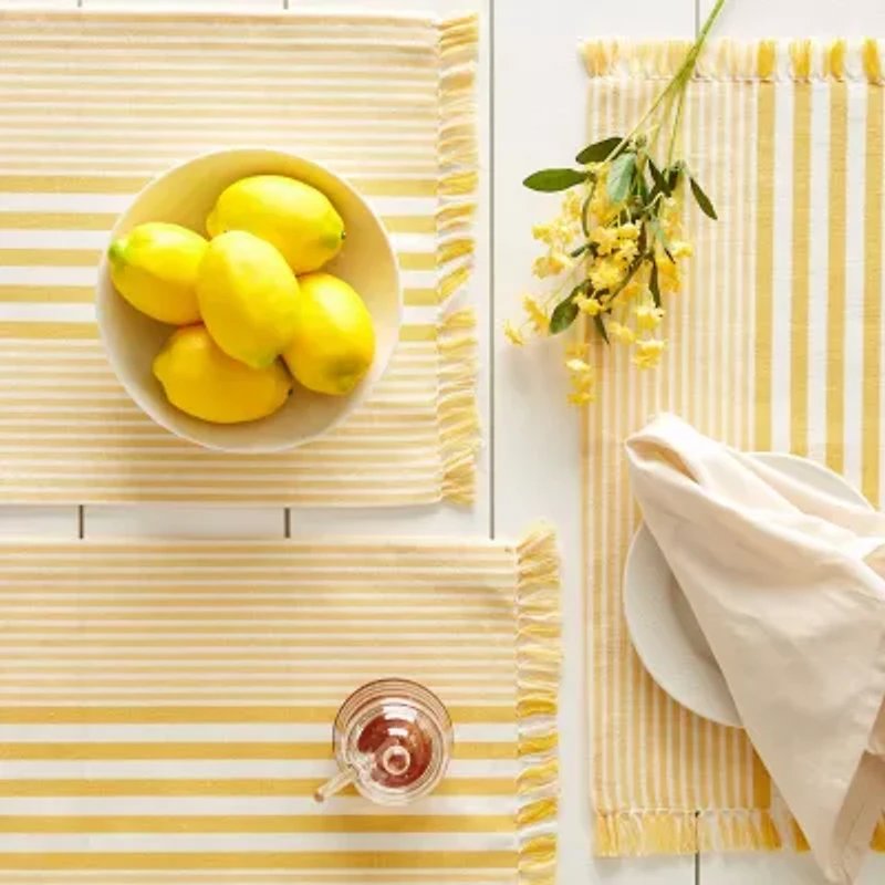Design Imports Deep Yellow Stripes With Fringe 6-pc. Placemat