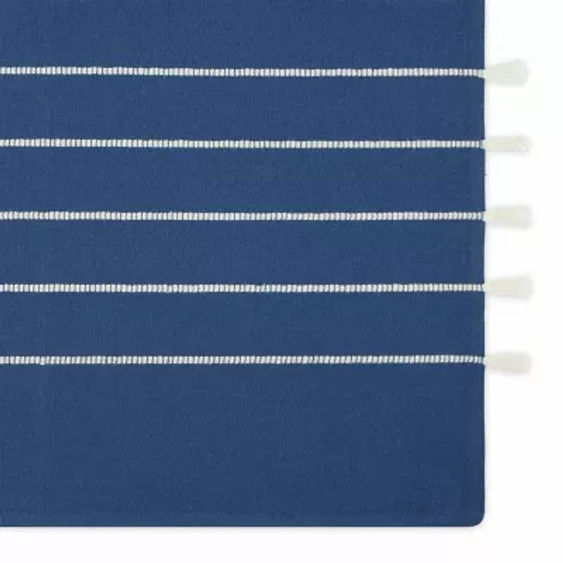 Design Imports Navy/Off-White Stripe Tassel  Set/4 4-pc. Placemat