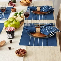 Design Imports Navy/Off-White Stripe Tassel  Set/4 4-pc. Placemat