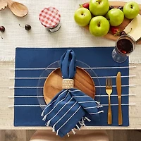 Design Imports Navy/Off-White Stripe Tassel  Set/4 4-pc. Placemat