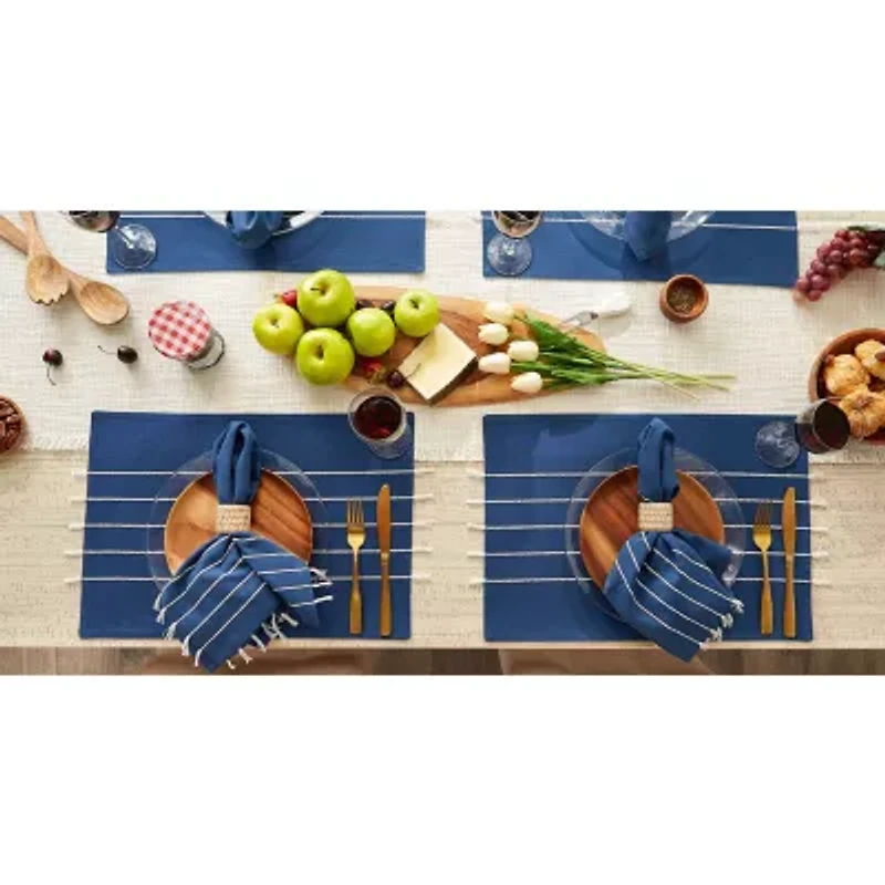 Design Imports Navy/Off-White Stripe Tassel  Set/4 4-pc. Placemat