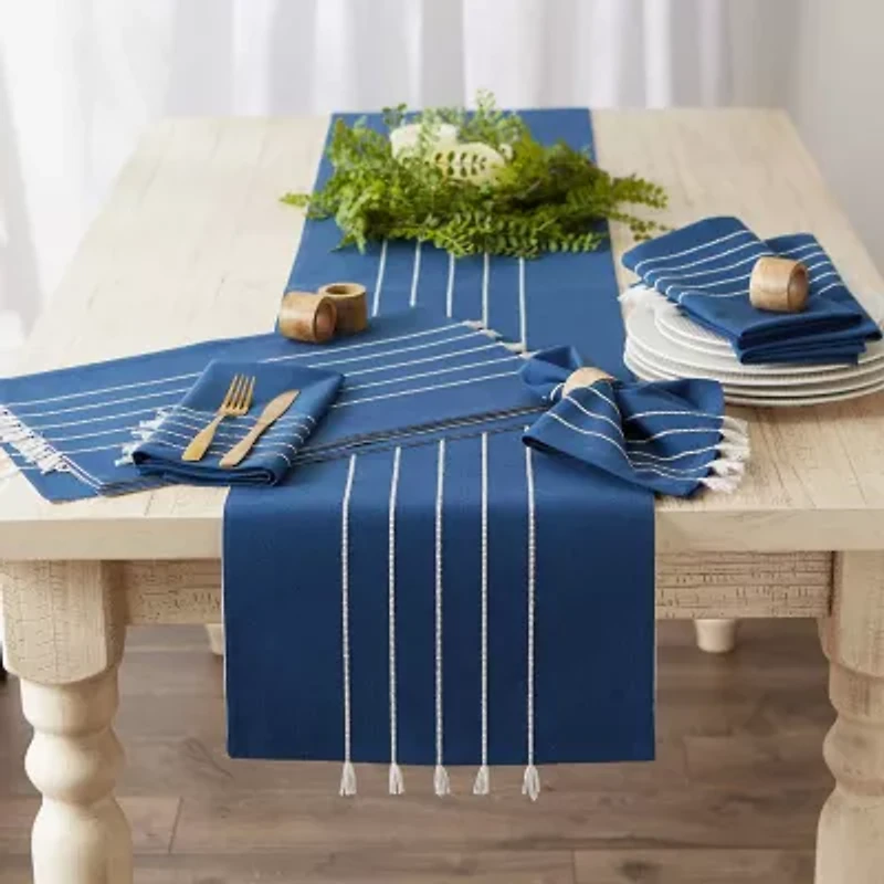 Design Imports Navy/Off-White Stripe Tassel  Set/4 4-pc. Placemat