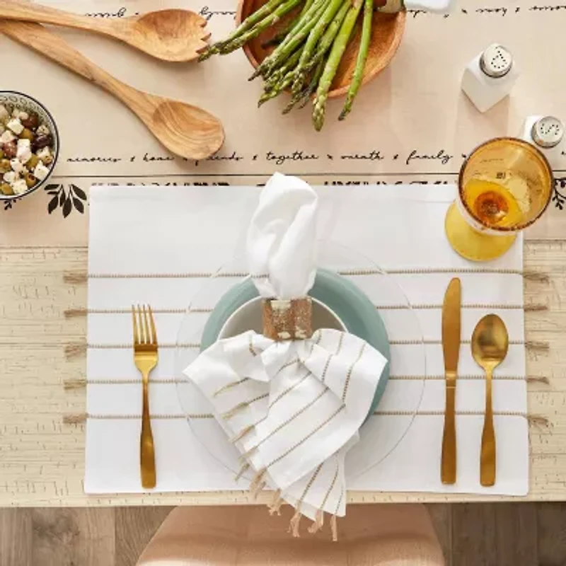 Design Imports White/Stone Stripe Tassel  Set/4 4-pc. Placemat