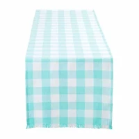 Design Imports Aqua Heavyweight Check Fringed Table Runner