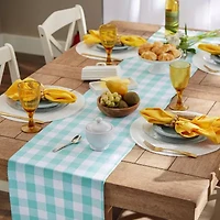 Design Imports Aqua Heavyweight Check Fringed Table Runner