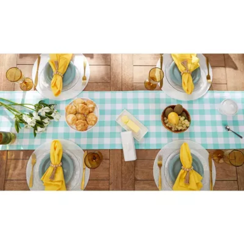 Design Imports Aqua Heavyweight Check Fringed Table Runner