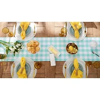 Design Imports Aqua Heavyweight Check Fringed Table Runner
