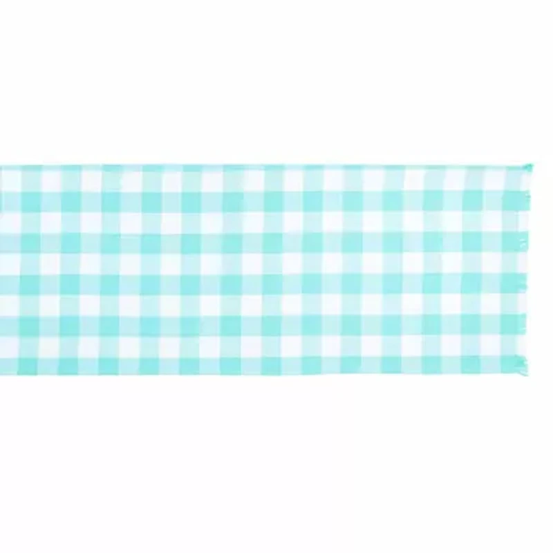 Design Imports Aqua Heavyweight Check Fringed Table Runner