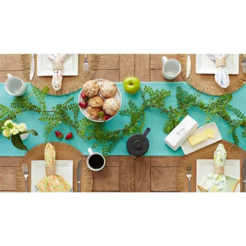 Design Imports Aqua Solid Heavyweight Fringed Table Runner