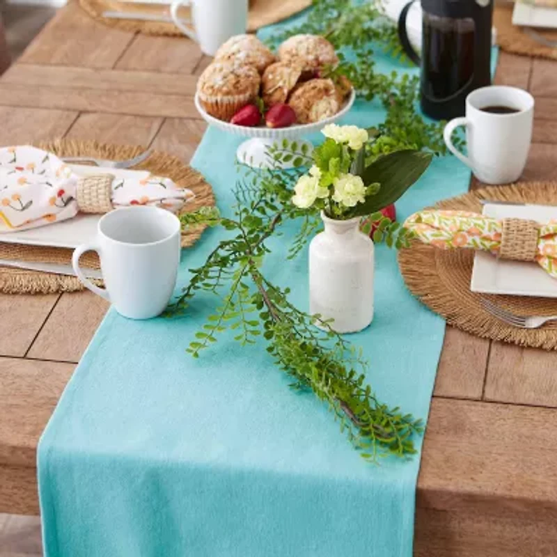 Design Imports Aqua Solid Heavyweight Fringed Table Runner