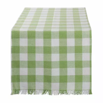 Design Imports Bright Green Heavyweight Check Fringed Table Runner