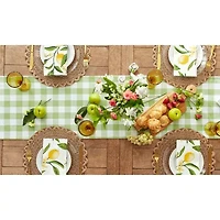 Design Imports Bright Green Heavyweight Check Fringed Table Runner