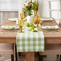 Design Imports Bright Green Heavyweight Check Fringed Table Runner