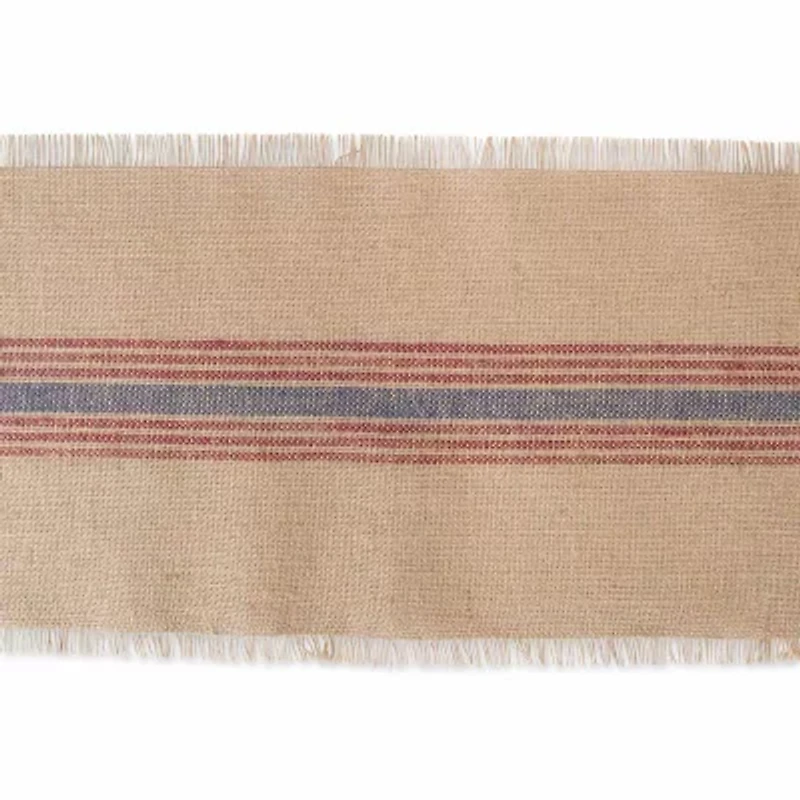 Design Imports French Blue / Barn Red Middle Stripe Burlap Table Runner