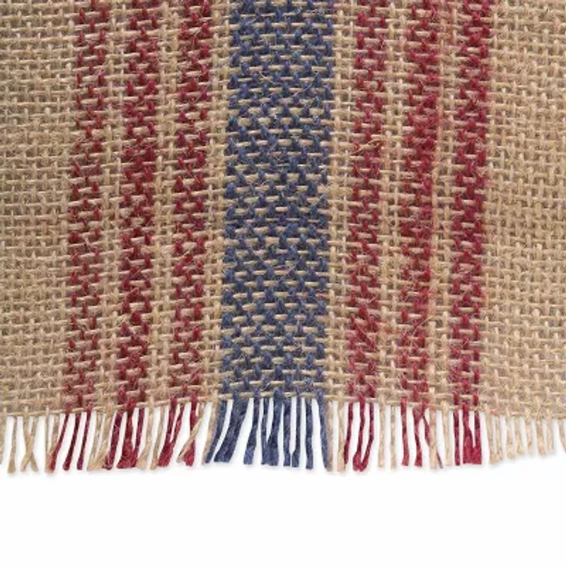 Design Imports French Blue / Barn Red Middle Stripe Burlap Table Runner