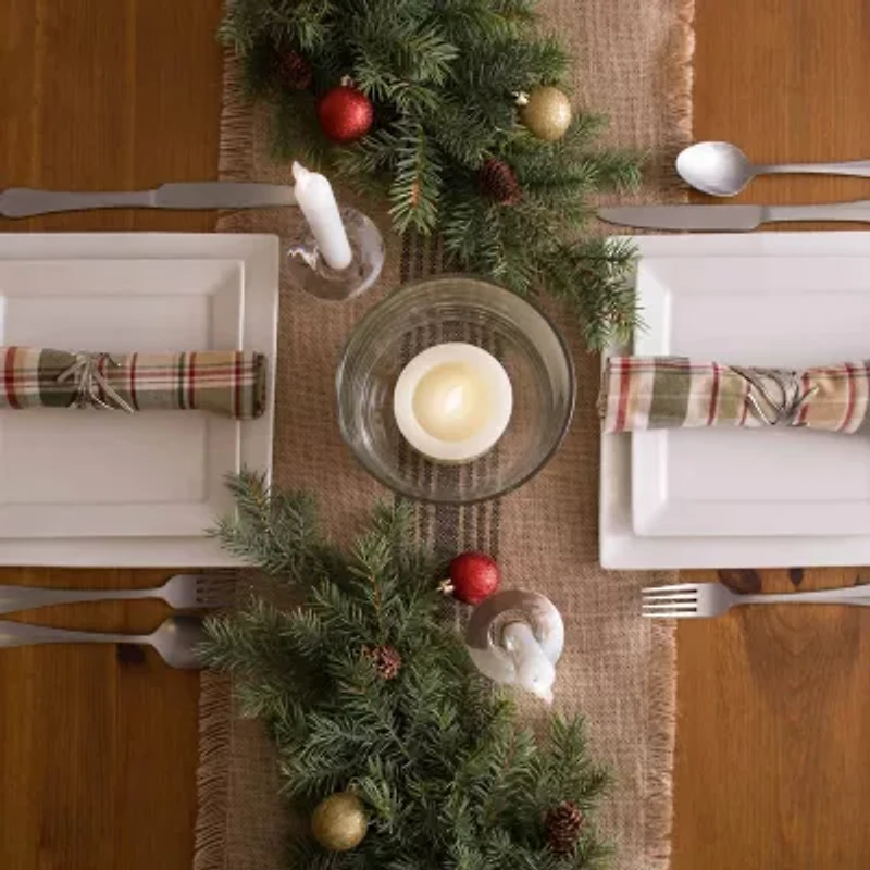 Design Imports French Blue / Barn Red Middle Stripe Burlap Table Runner