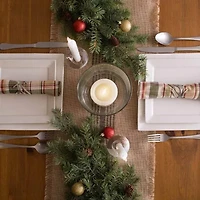 Design Imports French Blue / Barn Red Middle Stripe Burlap Table Runner
